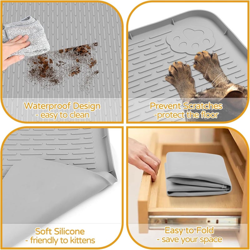 Lanstics Cat Food Mat, 40" x 28" Large Silicone Mat Cat Feeding Mat with Raised Edge Non-Slip Pet Feeding Mat for Food and Water Bowl, Easy to Clean, Floor Protection (Gray) - Image 3